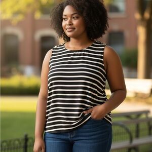 LILY MORGAN  Black and White Striped Sleeveless Top size xl